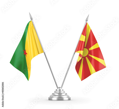 North Macedonia and French Guiana table flags isolated on white 3D rendering photo