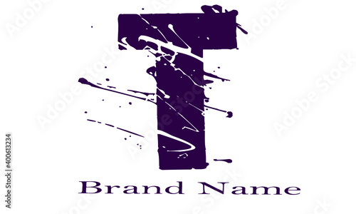 T vector logo for brand with purple color