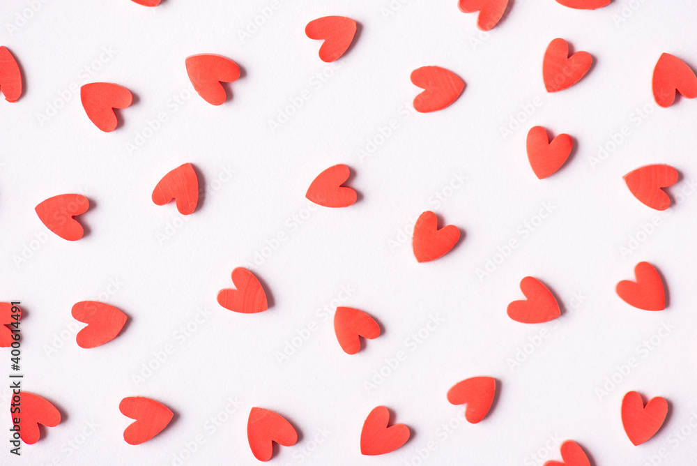 Happy saint valentines day holiday concept. Image of nice lovely red colored hearts isolated on white backdrop
