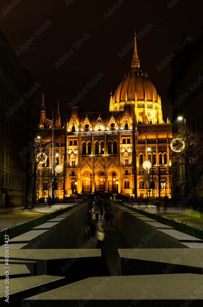 Obraz premium Hungary, night city Budapest, parliament on the background of the night city
