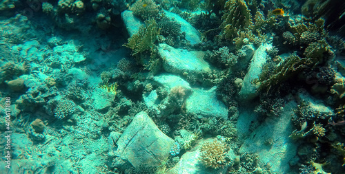A mysterious jumble of limestone building blocks at the bottom of the Red Sea. Sharm El Sheikh, Egypt 