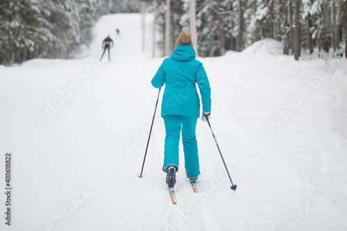 Skier on the ski track. Cross country ski.