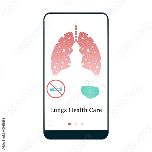 Application design for Lungs Checkup, Lungs Health Care, Pulmonology Fluorographic Examination. UI onboarding screen design. Onboard mobile app template page. Modern flat vector illustration. 