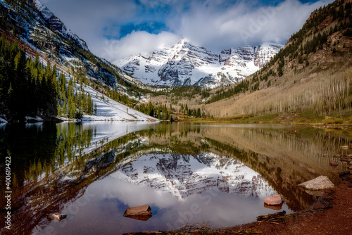 Maroon Bells rocky mountains Colorado in the spring time