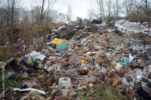 Winter landscape.Ecology of Ukraine. Nature near Ukrainian capital. Environmental contamination. Illegal junk dump. Kiev,Ukraine