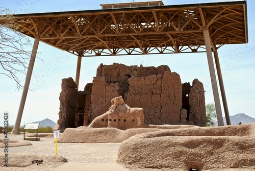 Casa Grande Ruins National Monument  in Coolidge, Arizona, just northeast of the city of Casa Grande, preserves a group of Ancestral Puebloans Hohokam structures of the Pueblo III and Pueblo IV Eras. photo