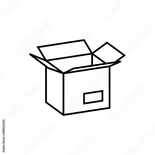 Icono caja de cartón abierta con lineas en color negro