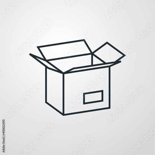 Icono caja de cartón abierta con lineas en fondo gris
