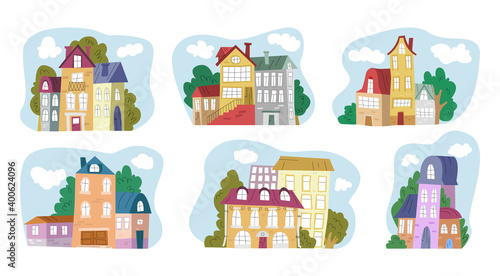 Vector illustration with set, collection of houses. concept architecture, housing.