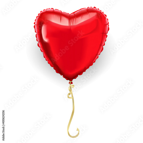Red heart air balloon isolated on white background. Party helium foil balloon, realistic design. Vector decoration for Valentine's Day, birthday, Women's Day, holiday events, love illustration.