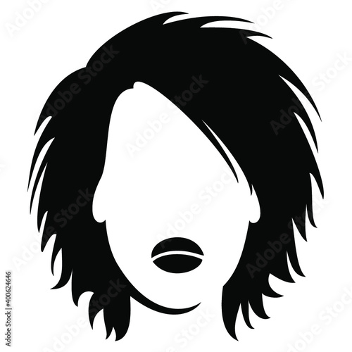 Silhouette of the head of a lovely lady. The woman has a stylish, extravagant hairstyle. The girl has medium hair. Vector illustration.