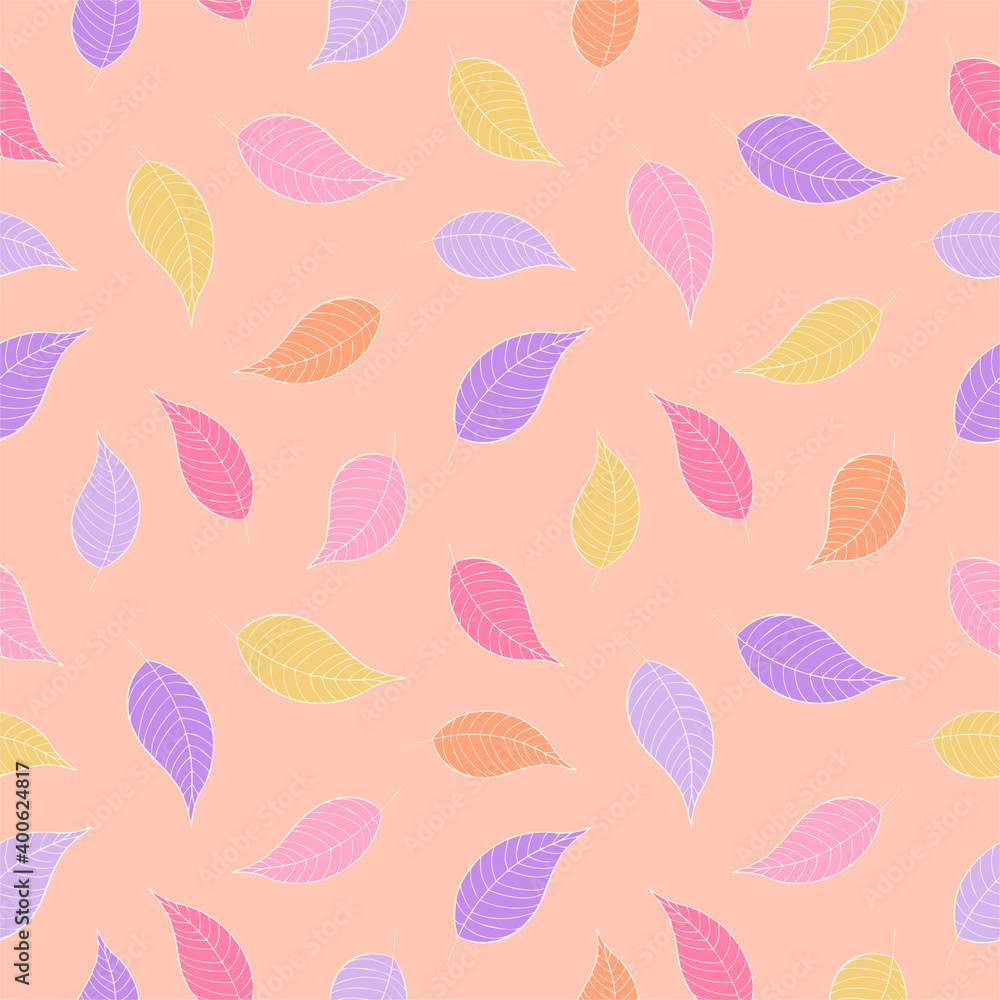 Natural vector seamless pattern. Cute colored leaves