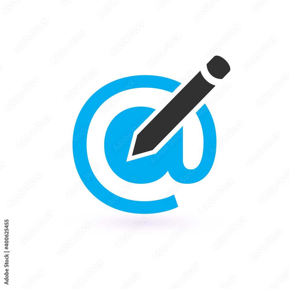 Compose email mail message flat vector icon for apps and websites. at symbol with pen. Stock vector illustration isolated on white background. Compose email mail message flat vector icon for apps and websites. at symbol with pen. Stock vector illustration isolated on white background.