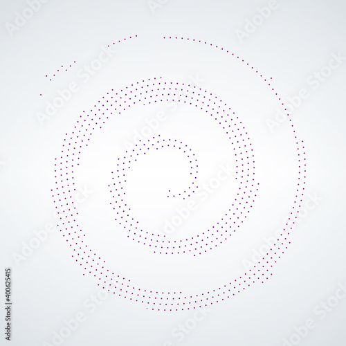 Abstract circular spiral twirl halftone dots form. Logo design. Vector illustration background.
