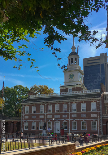 Distant view of Independence Hall in Philadelphia
