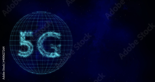 3D Illustration 5G text with disrupt futuristic network concept internet high speed connection technology for safe security blockchain innovation global business fintech transform digital world