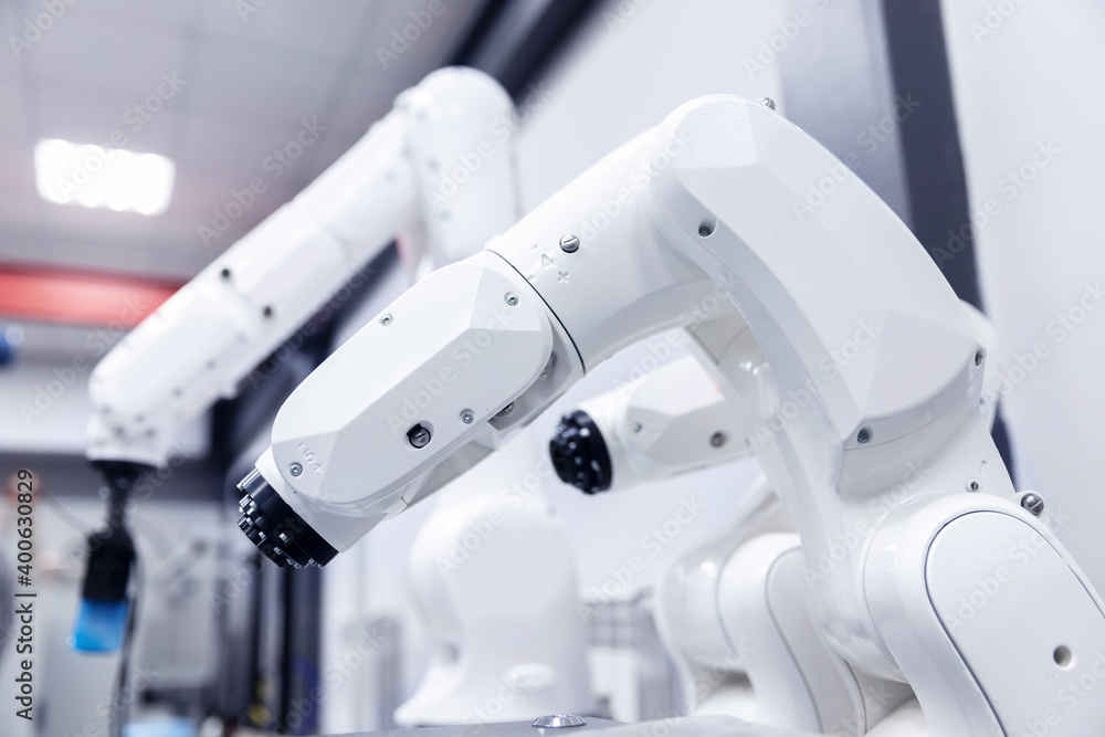 Automatic mechanical hand robot for programming. Modern industrial manipulator arm technology Automatic mechanical hand robot for programming. Modern industrial manipulator arm technology