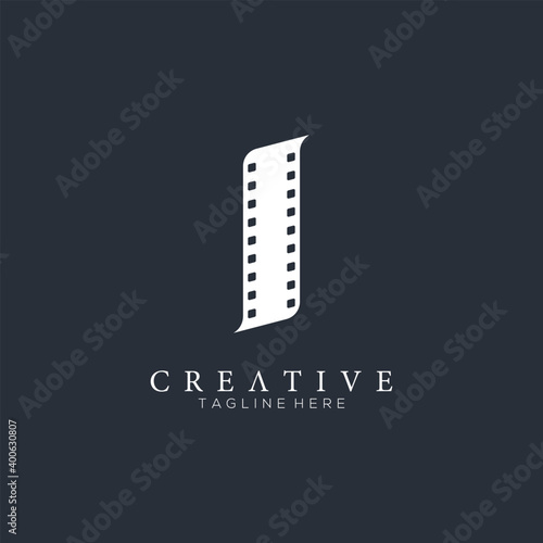 Elegant white letter I logo for strip film vector illustration and black background