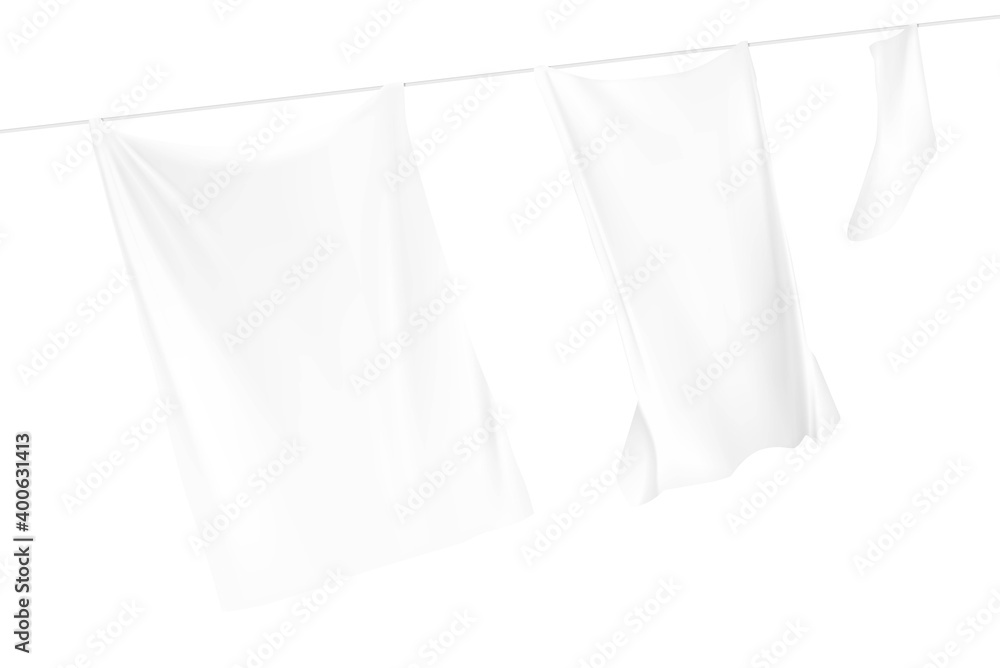 White clothes in the wind on a rope. Vector illustration isolated on white background. Ready for your design. EPS10. White clothes in the wind on a rope. Vector illustration isolated on white background. Ready for your design. EPS10.