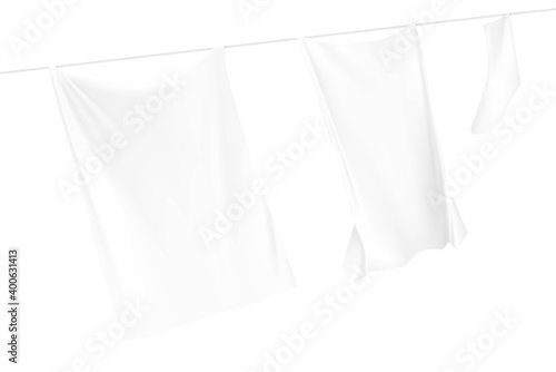 White clothes in the wind on a rope. Vector illustration isolated on white background. Ready for your design. EPS10.