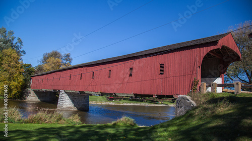 West Montrose covered bridge (Kissing Bridge), Waterloo, Canada. Montrose covered bridge was constructed in 1881 and is best known for being the last remaining historical covered bridge in Ontario.