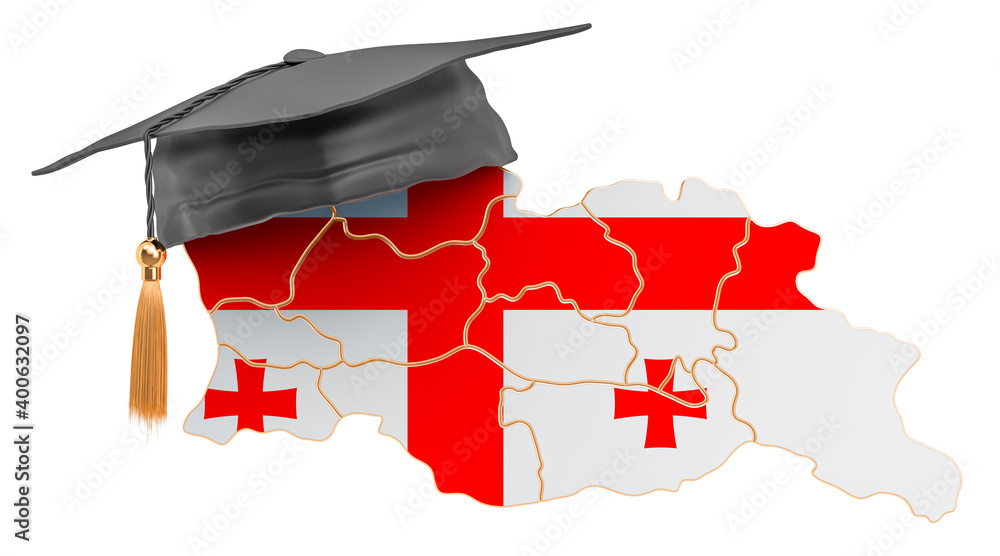Education in concept. map with graduate cap, 3D