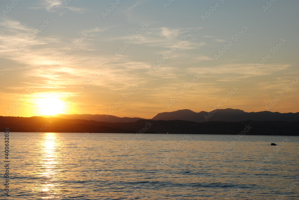 enchanting sunrise on lake Garda in the heart of italy