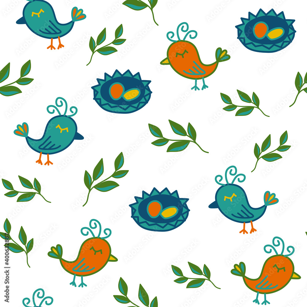 bird and eggs nest pattern