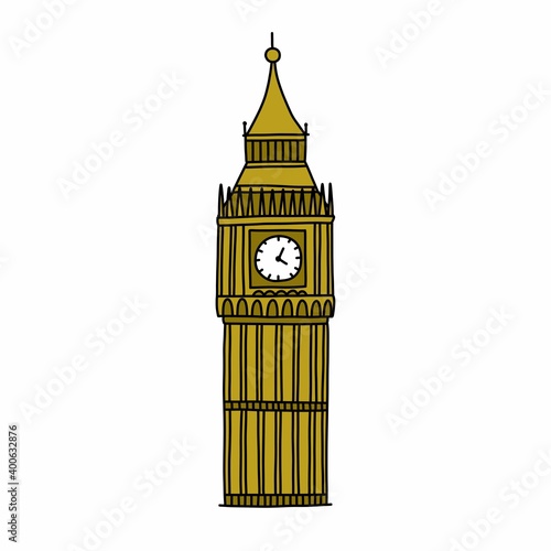 big ben doodle icon, vector color illustration