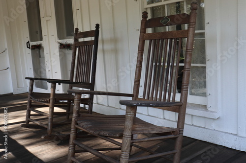 Rocking chairs on farm house porch