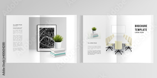 3d realistic vector layout of cover mockup design templates for A4 bifold brochure, cover design, book design, magazine, brochure cover. Home office concept, study or freelance, working from home.