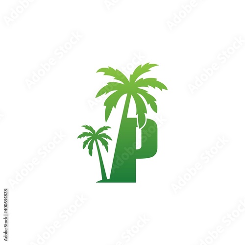 Letter P logo and  coconut tree icon design vector