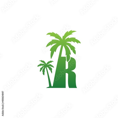 Letter R logo and  coconut tree icon design vector