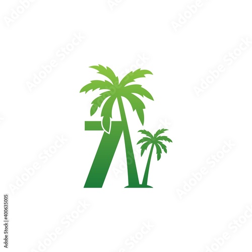 Number 7 logo and  coconut tree icon design vector