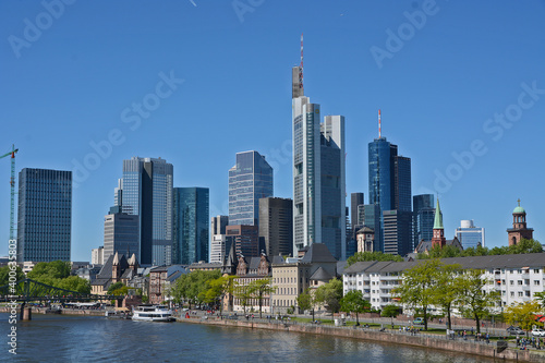 View on Frankfurts Skyline  seen from a bridge over the river Main