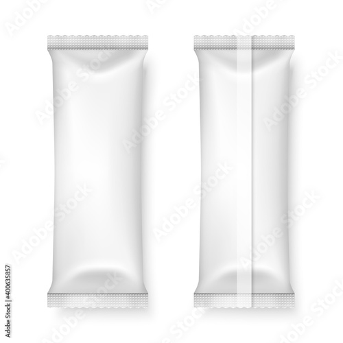 Vector 3d Realistic Blank White Packaging Icon Set Closeup Isolated on White. Coffee, Tea, Salt, Sugar, Spices, Chocolate, Candy Wrapper, Sachet. Design Template of Packing for Mockup. Top View