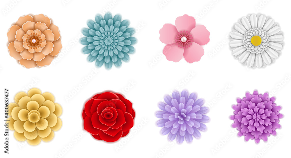 Fototapeta premium set of isolated paper flowers