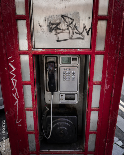 Red public inner city telephone box
