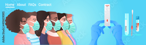 mix race patients in masks getting rapid test for coronavirus PCR diagnostic procedure covid-19 pandemic concept horizontal portrait vector illustration