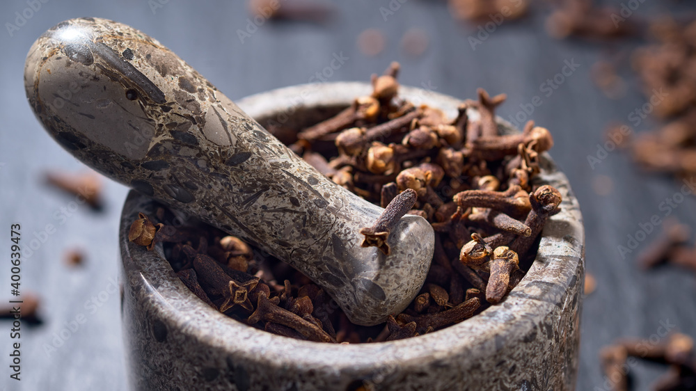 Stone Mortar and pestle with Dried cloves