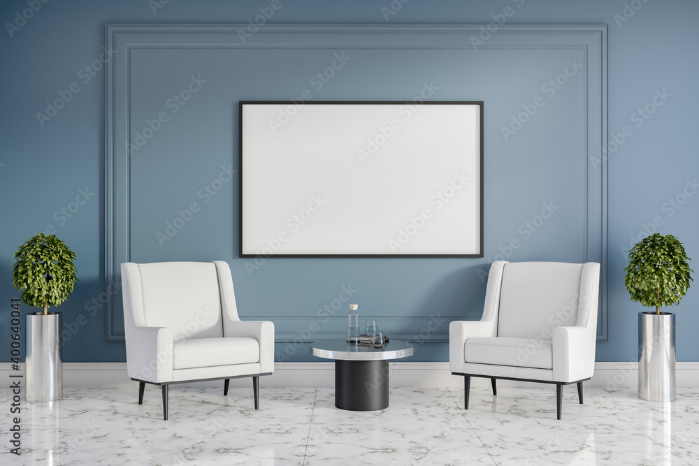 Modern waiting interior with blank poster Modern waiting interior with blank poster