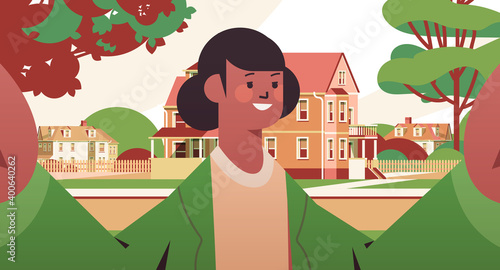 happy african american woman taking selfie on smartphone camera girl making self photo outdoor horizontal portrait vector illustration