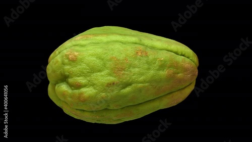 Realistic render of a rotating chayote on transparent background (with alpha channel). The video is seamlessly looping, and the 3D object is scanned from a real chayote.
 photo