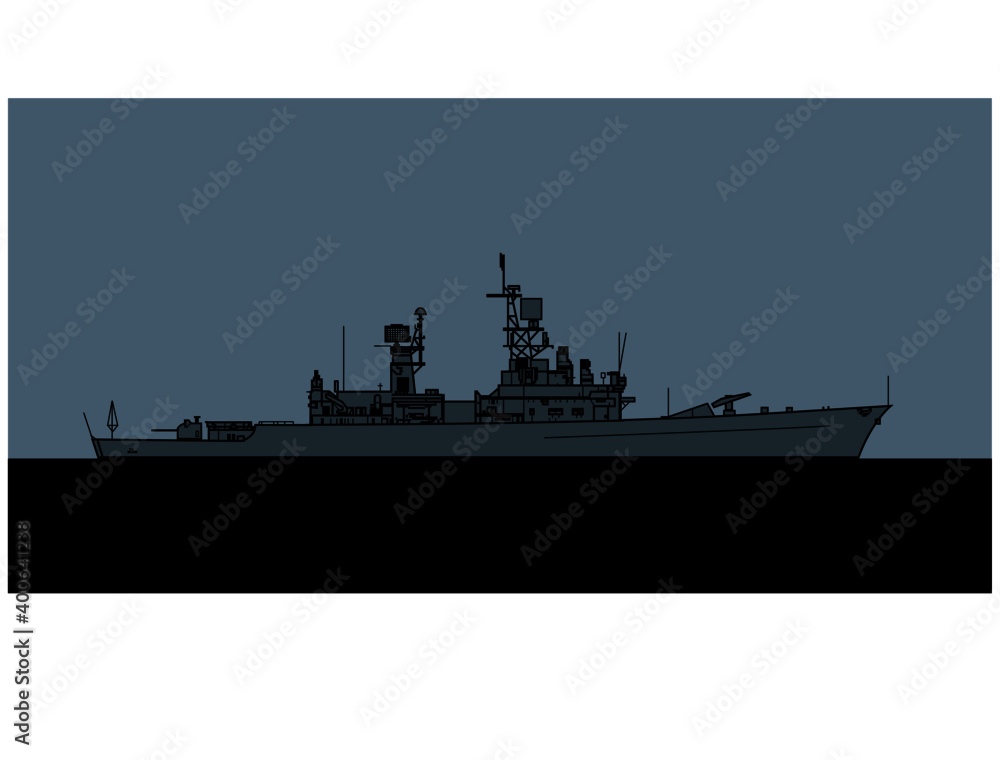 Obraz premium US Navy Belknap class guided missile cruiser. Vector image for illustrations and infographics.