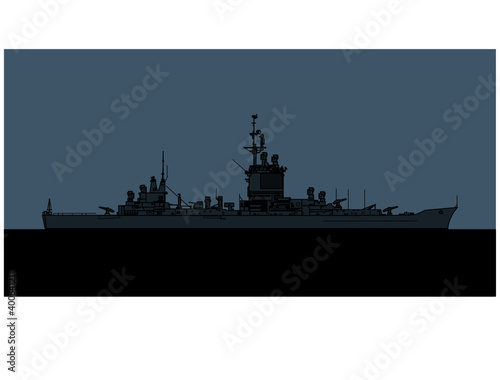 USS Long Beach. CGN 9. US Navy nuclear powered guided missile cruiser. Vector image for illustrations and infographics.