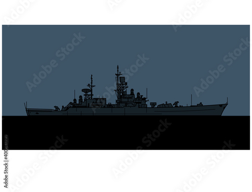 USS Bainbridge. CGN 25. US Navy nuclear powered guided missile cruiser. Vector image for illustrations and infographics.