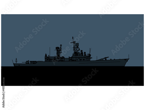 US Navy Belknap class guided missile cruiser. Vector image for illustrations and infographics.