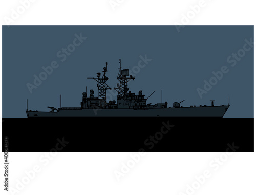 USS Truxtun. CGN 35. US Navy nuclear powered guided missile cruiser. Vector image for illustrations and infographics.