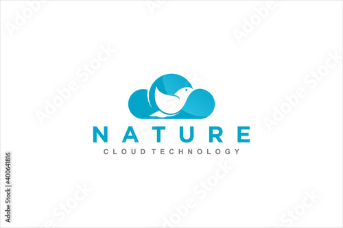 Cloud dove logo bird icon, internet business modern technology, animal bird symbol simple minimalist design.
