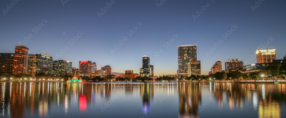 ORLANDO, FL - Skyline of Orlando, Florida from historic Lake Eola Park.Located in Orlando Florida.